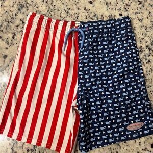 Vineyard Vines Boys' Patriotic Whale & Stripe Swim Trunks - Red, White & Navy